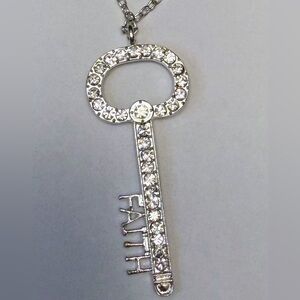 Silver Key Pendant with Crystals